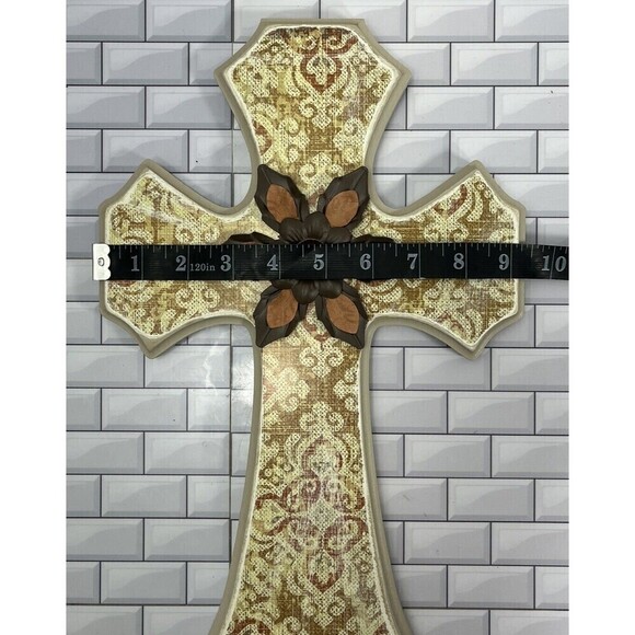 Bohemian Artisan Metal & Wood Cross W/Flower Wall Hanging Art Vintage - Picture 8 of 10